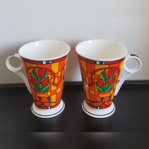 Vintage Art Deco Style Mugs by Wren Fine Bone China England, set of 2 - Picture 2 of 6